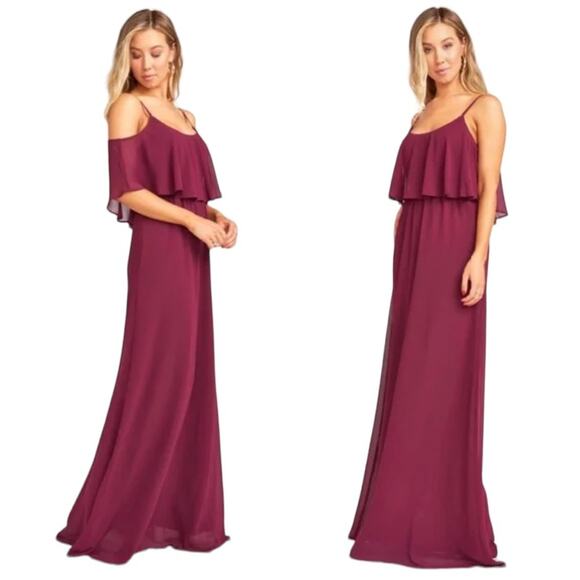 Show Me Your Mumu NEW Size Small Caitlin Ruffle Maxi Dress in Merlot Chiffon - Picture 3 of 14